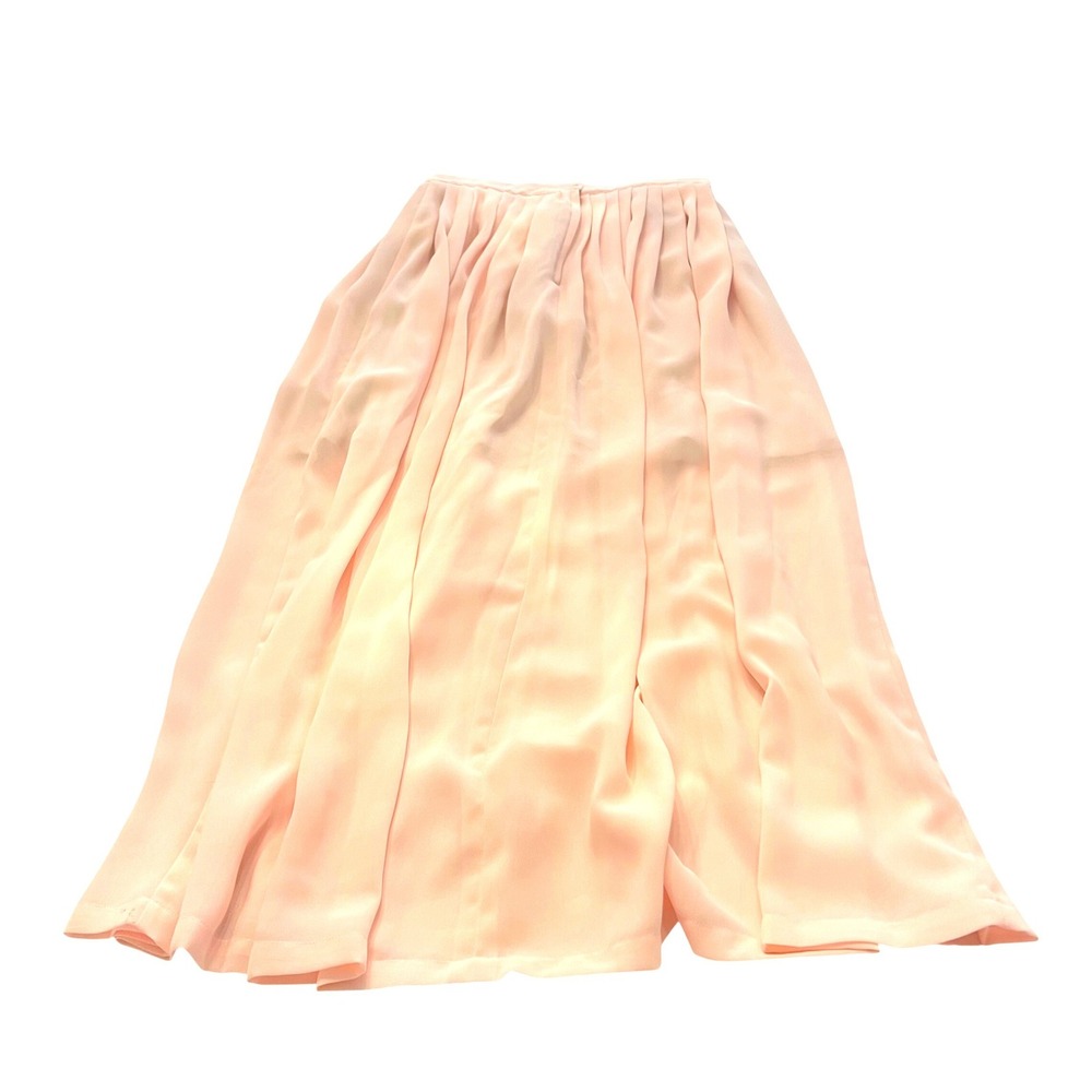 Vintage Apart Peach Chiffon Pleated Maxi Skirt with High Slits Size 6 Lined Pink - Picture 3 of 8